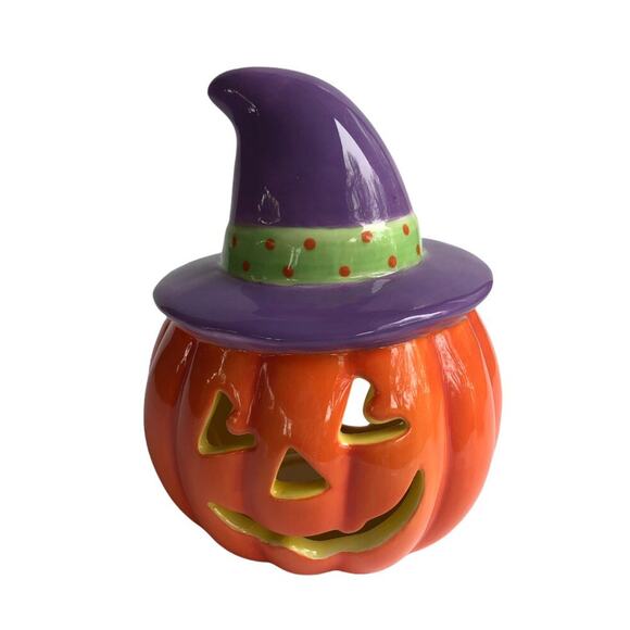 Retired Hallmark Halloween Jack-o'-lantern Witch Hat Candle Votive Holder - Picture 7 of 7